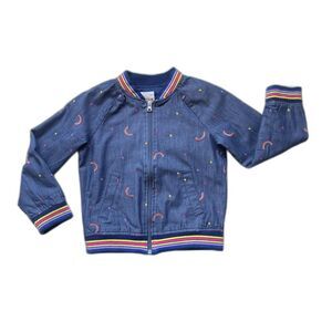 Cat & Jack Chambray Embroidered Jacket Rainbows Stripes Size 6/6X